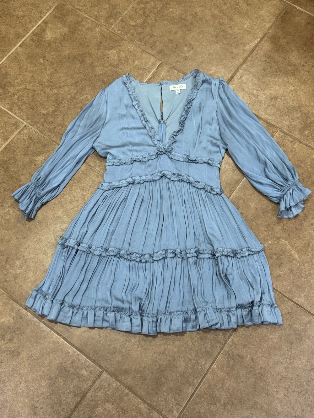 She + Sky Light Blue Tiered Ruffle Dress